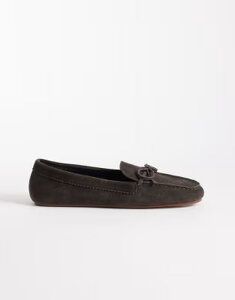 �}���S ���f�B�[�X �V���[�Y �X���b�|���E���[�t�@�[ �X�G�[�h Mango 100% suede loafers with bow detailing in chocolate �`���R���[�g