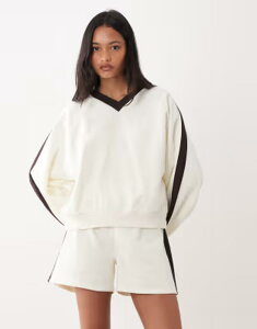 �G�C�\�X ���f�B�[�X �A�E�^�[ �p�[�J�[�E�X�E�F�b�g V�l�b�N �V���c ASOS DESIGN v-neck sweatshirt and cream stripes - part of a set Cream �N���[��