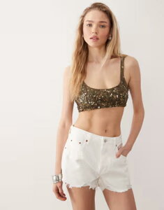 �~�X�Z���t�t���b�W ���f�B�[�X �g�b�v�X �V���c �X�p���R�[�� Misselfridge premium sequined beach bra top in olive �I���[�u