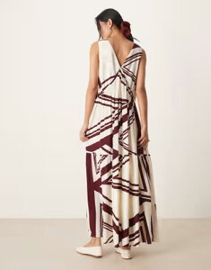 �G�C�\�X ���f�B�[�X �g�b�v�X �����s�[�X V�l�b�N �e�B�A�[�h �}�L�V ASOS DESIGN v neck trapeze tiered maxi dress in chocolate and cream stripe Chocolate & Cream Stripe �N���[��