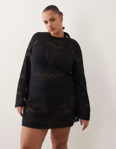 �G�C�\�X ���f�B�[�X �g�b�v�X �����s�[�X �~�j ���[�X ASOS Curve ASOS DESIGN Curve Minette beach crochet lace mini dress Black �u���b�N