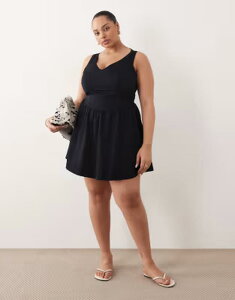 �G�C�\�X ���f�B�[�X �g�b�v�X �����s�[�X V�l�b�N �~�j ASOS Curve ASOS DESIGN Curve waisted v neck mini sundress with seaming details Black �u���b�N