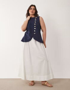 �G�C�\�X ���f�B�[�X �g�b�v�X �����s�[�X �x�X�g �X�J�[�g ���l�� �}�L�V ASOS Curve ASOS DESIGN Curve linen blend maxi vest dress with poplin skirt and Navy & White �z���C�g