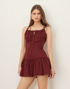 �G�C�\�X ���f�B�[�X �g�b�v�X �����s�[�X �~�j T�V���c �R�b�g�� ASOS DESIGN cotton sateen tie bust dropped waist mini sundress in rich burgundy �o�[�K���f�B