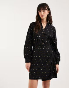 �l�o�[�t���[�h���X�h ���f�B�[�X �g�b�v�X �����s�[�X �~�j �V���c �R�b�g�� Never Fully Dressed cotton iron-on detailing mini wrap shirt dress Black Studs �u���b�N