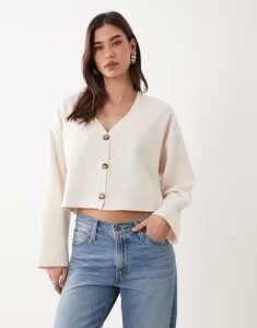 �~�X�Z���t�t���b�W ���f�B�[�X �A�E�^�[ �J�[�f�B�K�� V�l�b�N Misselfridge V-neck brushed rib cardigan in cream �N���[��