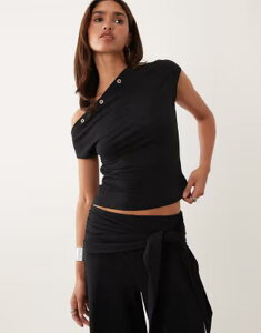 �G�C�\�X ���f�B�[�X �g�b�v�X T�V���c ASOS DESIGN polyamide grommet detailing off the shoulder top - part of a set Black �u���b�N