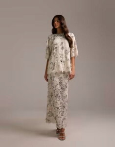 �G�C�\�X ���f�B�[�X �{�g���X�J�[�g ���[�X �}�L�V ASOS DESIGN Bridalace maxi skirt with embellishment IVORY �A�C�{���[
