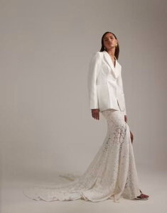 �G�C�\�X ���f�B�[�X �{�g���X�J�[�g ���[�X �}�L�V ASOS DESIGN bridalace maxi skirt with train Ivory �A�C�{���[