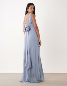 �e�B�G�t�G�k�V�[ ���f�B�[�X �g�b�v�X �����s�[�X �V�t�H�� �T�e�� �}�L�V TFNC Bridesmaids chiffon maxi dress with satin bow detail in dusty blue �u���[