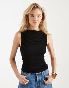 �~�X�Z���t�t���b�W ���f�B�[�X �g�b�v�X T�V���c �M���U�[ Misselfridge ruched front slash neck top Black �u���b�N