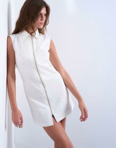 �g�b�v�V���b�v ���f�B�[�X �g�b�v�X �����s�[�X �~�j �m�[�X���[�u �f�j�� Topshop denim zip up collared sleeveless mini dress WHITE �z���C�g