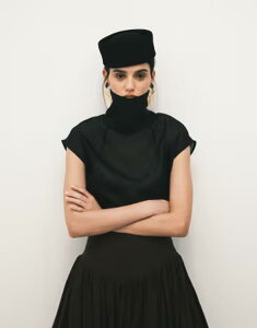 �g�b�v�V���b�v ���f�B�[�X �g�b�v�X �^���N�g�b�v �n�C�l�b�N �V�A�[ Topshop high neck grown on shoulder sheer organza top - part of a set Black �u���b�N