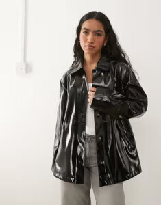 �m�C�W�[���C ���f�B�[�X �A�E�^�[ �R�[�g Noisy May vinyl collared trench coat with leopard lining Black leo �u���b�N
