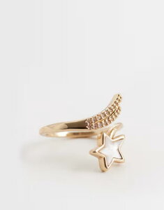 �G�C�\�X ���f�B�[�X �A�N�Z�T���[ �����O ASOS DESIGN ring with wrap aroundetail tone with whitenamel star GOLD �S�[���h