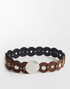 �G�C�\�X ���f�B�[�X �A�N�Z�T���[ �x���g ASOS DESIGN circle disc belt with silver hardware BROWN �u���E��
