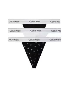 �J���o���N���C�� �����Y �A���_�[�E�F�A �u���[�t�p���c �R�b�g�� Calvin Klein Icon Cotton Stretch 3 pack thongs/pattern/white Black/Diamond Logo B �u���b�N