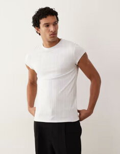 �G�C�\�X �����Y �g�b�v�X T�V���c �L���b�v ASOS DESIGN muscle fit-shirt with cap sleeves wide rib WHITE �z���C�g
