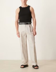 �G�C�\�X �����Y �{�g���X �J�W���A���p���c ���C�h���b�O �v���[�c ���l�� ASOS DESIGN pleated linen rich wide leg dress pants in stone �X�g�[��