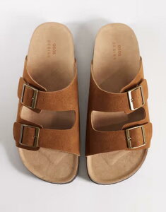 �G�C�\�X �����Y �V���[�Y �T���_�� �X�G�[�h ASOS DESIGN two strap sandals with cork sole in tan bonded suede TAN �^��