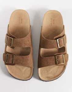 �G�C�\�X �����Y �V���[�Y �T���_�� �X�G�[�h ASOS DESIGN two strap sandals with cork sole in mole bonded suede Mole
