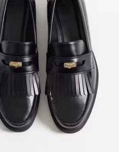 �G�C�\�X �����Y �V���[�Y �X���b�|���E���[�t�@�[ �t�����W ASOS DESIGN penny loafers with fringe and coin detail Black �u���b�N