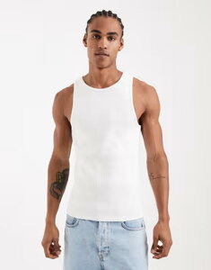 �G�C�\�X �����Y �g�b�v�X �x�X�g ���u�j�b�g ASOS DESIGN super heavyweight muscle fitank top withigh scoop neck rib knit WHITE �z���C�g
