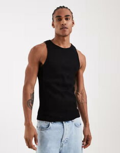 �G�C�\�X �����Y �g�b�v�X �x�X�g ���u�j�b�g ASOS DESIGN super heavyweight muscle fitank top withigh scoop neck rib knit Black �u���b�N