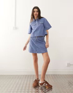 ���N���C�� ���B���e�[�W ���f�B�[�X �{�g���X�J�[�g �~�j �f�j�� Reclaimed Vintage denimini skirt in tonal blue pinstripes - part of a set Blue pinstripe �u���[