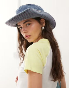 �R���[�W���� ���f�B�[�X �A�N�Z�T���[ �X�q �f�j�� COLLUSION Unisex cowboy hat in heavy washedenim BLUE �u���[