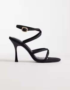 �G�C�\�X ���f�B�[�X �V���[�Y �T���_�� �X�G�[�h �q�[�� ASOS DESIGNikki cross over detail barely there higheel sandalsuedette Black �u���b�N