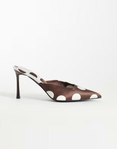 ���C�h ���f�B�[�X �V���[�Y �T���_�� �h�b�g�� �h�b�g �t�����[ �q�[�� RAID Floralio heeled mules polka dot Brown polka dot �u���E��