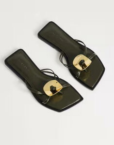�g�b�v�V���b�v ���f�B�[�X �V���[�Y �T���_�� Topshop Rolo hardware detail flat sandals in olive �I���[�u