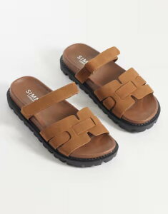 �V�~ ���f�B�[�X �V���[�Y �T���_�� SIMMI ShoesIMMI London Adelle chunky sandal slides in tan FAUX NUBUCK �^��