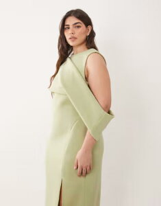 �G�C�\�X ���f�B�[�X �g�b�v�X �����s�[�X �J�b�g�A�E�g �~�f�B �X�L���[�o ASOS Curve ASOS DESIGN Curve dropped cut out shoulder midi dresscuba-style fabric Green �O���[��