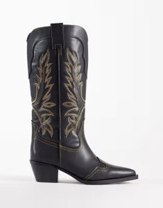 �G�C�\�X ���f�B�[�X �V���[�Y �u�[�c�E���C���u�[�c ASOS DESIGN Celestine flat cowboy knee boots in burnished BLACK BURNISH �u���b�N