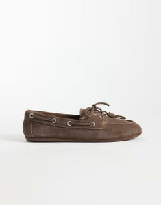 �}���S ���f�B�[�X �V���[�Y ���U�[ Mango leather boat shoes Dark brown �u���E��