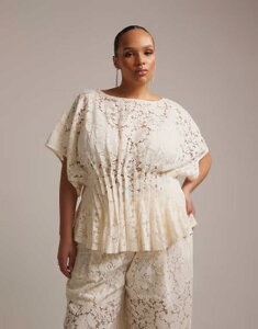 �G�C�\�X ���f�B�[�X �g�b�v�X �V���c ���[�X ASOS Curve ASOS DESIGN Curve bridal short sleeve lace top -set IVORY �A�C�{���[