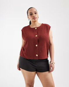 �I�����[�J�[�u ���f�B�[�X �g�b�v�X �x�X�g ONLY Curve buttons detail vest in dark Spiced Apple ���b�h