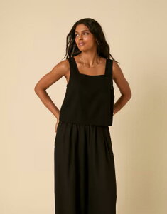 �m�[�o�f�B�[�Y �`���C���h ���f�B�[�X �g�b�v�X �V���c ���l�� Nobody's Child Stanley square neck linen blend top - part of a set Black �u���b�N