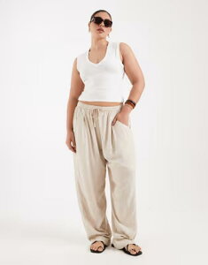 �G�C�\�X ���f�B�[�X �{�g���X �J�W���A���p���c ���l�� ASOS Curve ASOS DESIGN Curve pull on linen look twill utility pants inatural Natural