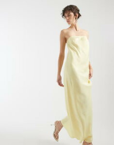 �I�u�W�F�N�g ���f�B�[�X �g�b�v�X �����s�[�X �T�e�� �}�L�V Object bandeau satin maxi dress in butter yellow Sunlight �C�G���[
