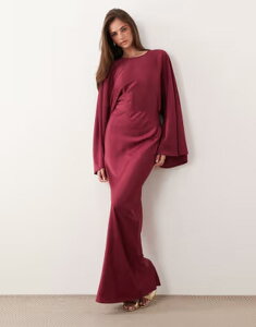 �G�C�\�X ���f�B�[�X �g�b�v�X �����s�[�X �T�e�� �}�L�V ASOS DESIGN textured satin batwing bias waisted maxi dress in raspberry