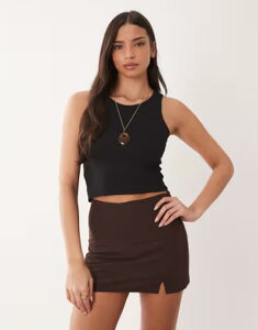 �G�C�\�X ���f�B�[�X �{�g���X�J�[�g �~�j ���l�� ASOS DESIGN linen look mini skort in chocolate �`���R���[�g