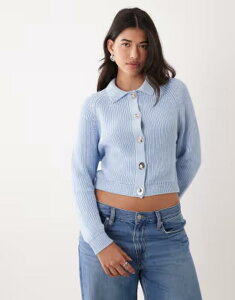 �G�C�\�X ���f�B�[�X �A�E�^�[ �J�[�f�B�K�� �j�b�g ASOS DESIGN knit collared cardigan with metal buttons blue �u���[