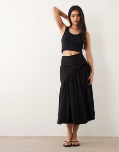 �G�C�\�X ���f�B�[�X �{�g���X�J�[�g �R�b�g�� �}�L�V ASOS DESIGN cotton tie waist circle maxi skirt Black �u���b�N