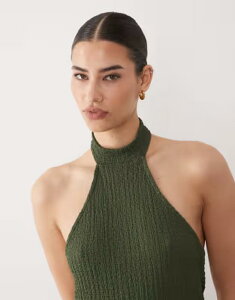 �G�C�\�X ���f�B�[�X �g�b�v�X T�V���c �A�V�����g���[ �z���^�[ ASOS DESIGN textured halterneck asymmetric top - part of a set Khaki �J�[�L