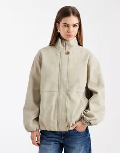 �G�C�\�X ���f�B�[�X �A�E�^�[ �W���P�b�g�E�u���]�� �X�^���h�l�b�N ���U�[ ASOS DESIGN oversized leather look bubble hem funnel neck jacket in stone �X�g�[��