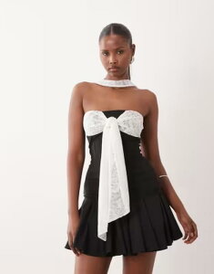 �G�C�\�X ���f�B�[�X �g�b�v�X �V���c ���[�X �z���^�[ ASOS DESIGN slinky mono bandeau top with lace tie front bust and halter detail Black �u���b�N