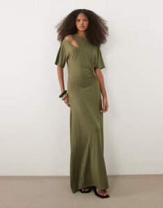 �G�C�\�X ���f�B�[�X �g�b�v�X �����s�[�X �}�L�V ASOS DESIGN short sleeve with cut outs modal maxi dress Khaki �J�[�L